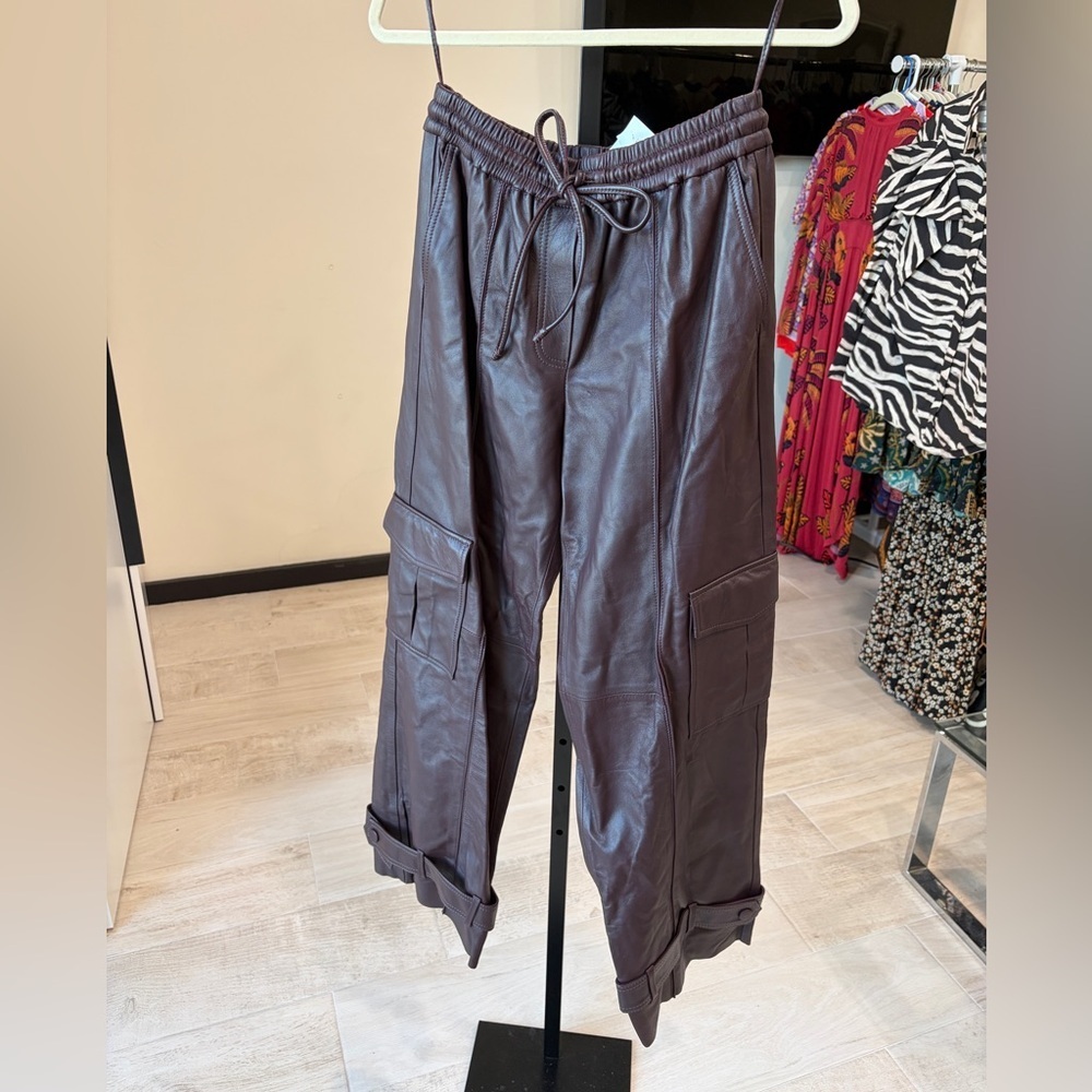 FARM Rio Burgundy Leather Pants - Picture 5 of 15